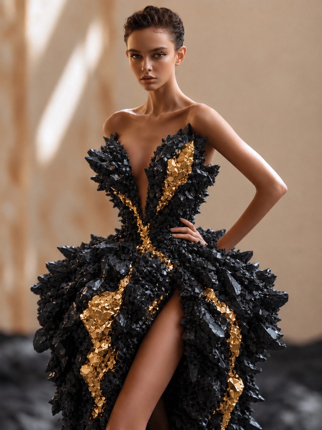 Zeffy Night Keeper | 黒結晶と金鉱脈のクチュールドレス - black-charcoal-crystal-gold-ore-couture-dress