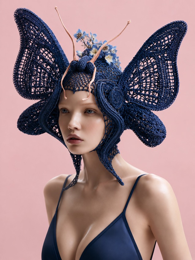 Zeffy Night Keeper | 深い青の蝶と花冠のポートレート - deep-blue-butterfly-flower-crown-portrait
