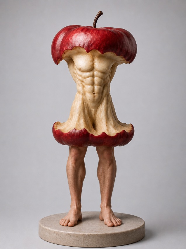 Zeffy Night Keeper | 筋肉彫刻になったりんごの芯 - muscular-apple-core-sculpture