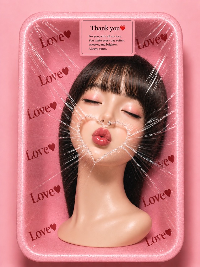 Zeffy Night Keeper | ピンクのトレイに包まれたマネキンアート - pink-tray-love-mannequin-art