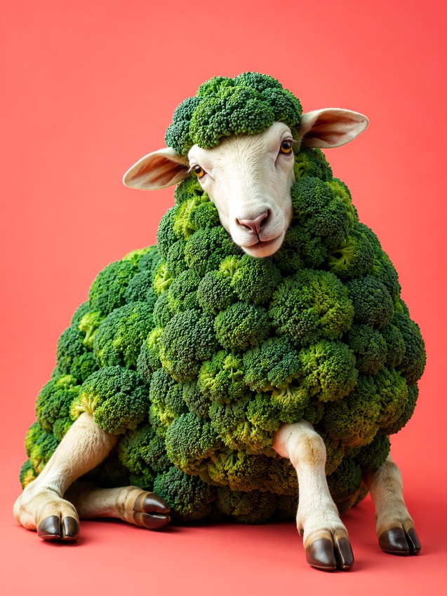 Zeffy Night Keeper | ブロッコリーの毛並みをまとった不思議な羊 - surreal-broccoli-sheep-ai-art